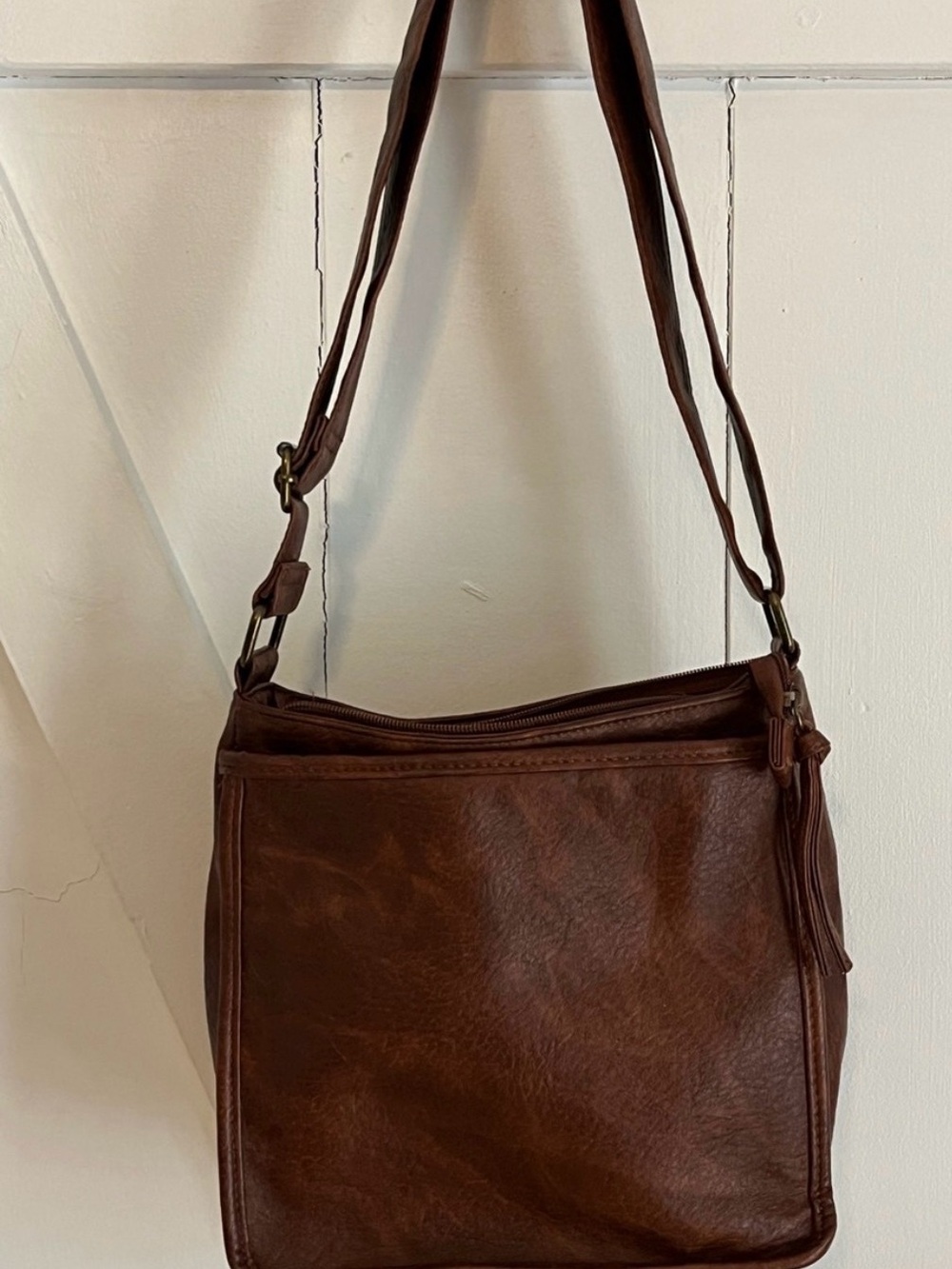 Bueno Brown Leather Crossbody with Tassel Accent